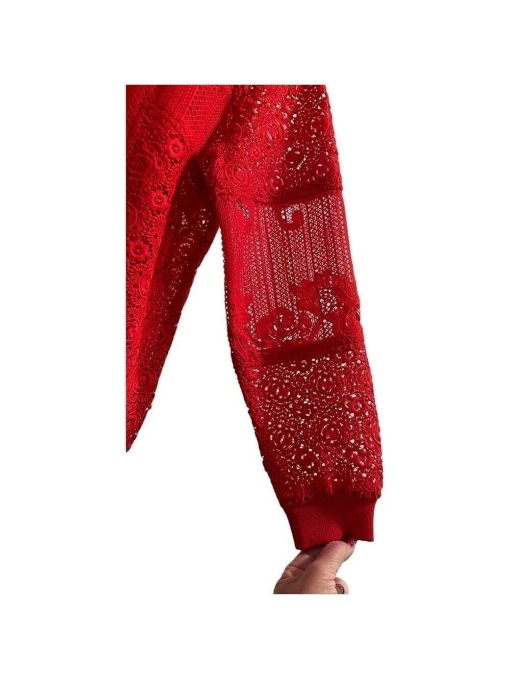 Chico’s Red Sheer Fancy Crochet Lace Blazer, Womens 4 - Chicos Size 0 BEAUTIFUL! - Picture 3 of 16